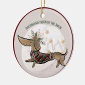 Kerstgrappige Dachshund-fotokeramisch Ornament (Links)
