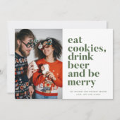 kerstgrappige Drink beer zijn prettige paarse foto Feestdagenkaart (Voorkant)