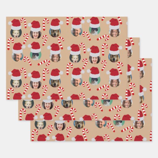Kerstgrappige familie Foto Santa Hats Kraft Inpakpapier Vel (Set)
