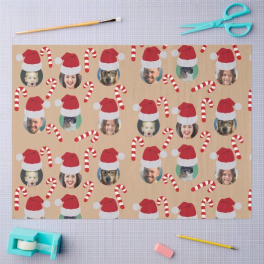 Kerstgrappige familie Foto Santa Hats Kraft Tissuepapier (Craft)