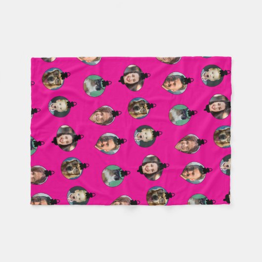 Kerstgrappige familie foto's in roze versieringen fleece deken (Voorkant (Horizontaal))