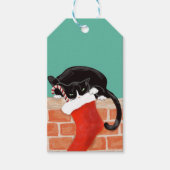 Kerstgrappige kat en staart cadeaulabel (Voorkant)