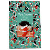 Kerstgrappige kat en stop op maat medium cadeauzakje (Voorkant)
