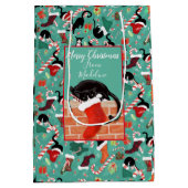 Kerstgrappige kat en stop op maat medium cadeauzakje (Achterkant)