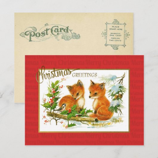 kerstgraten Foxes  reproductie Feestdagenkaart (Voorkant / Achterkant)