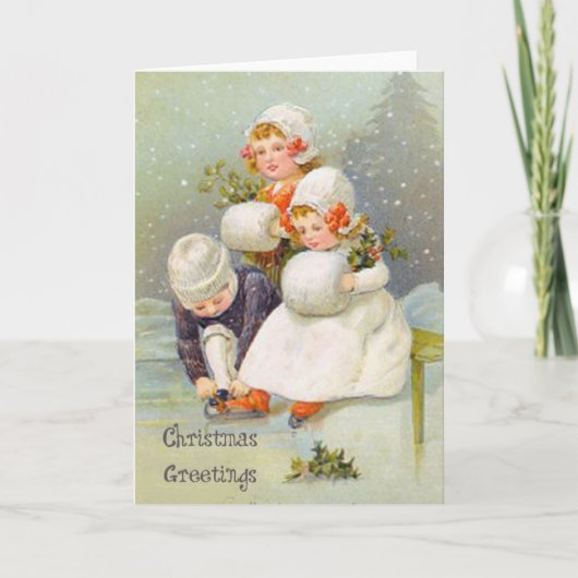 kerstgraten Ice Skating Kinder Feestdagen Kaart (Voorkant)