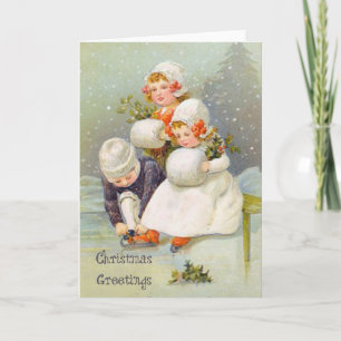 kerstgraten Ice Skating Kinder Feestdagen Kaart