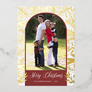KerstGreenery Arched Photo Real Gold Folie Feestdagenkaart