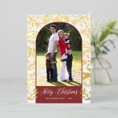 KerstGreenery Arched Photo Real Gold Folie Feestdagenkaart (Staand Voorkant)