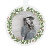 KerstGreenery Berries Wreath Photo Ornament