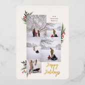 KerstGreenery Berry Lijst 5 Foto Folie Feestdagenkaart (Voorkant)