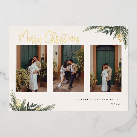 KerstGreenery Berry Lijst Foto Collage Folie Feestdagenkaart (Voorkant)