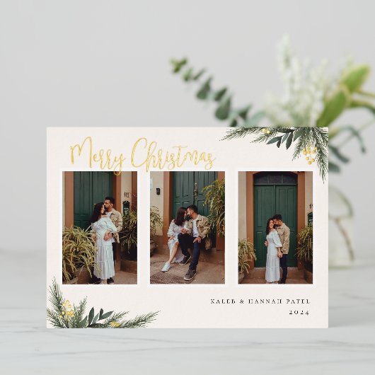KerstGreenery Berry Lijst Foto Collage Folie Feestdagenkaart (Staand Voorkant)