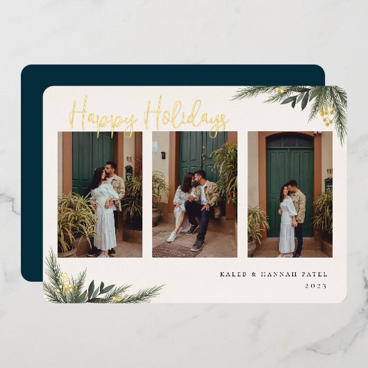 KerstGreenery Berry Lijst Foto Collage Folie Feestdagenkaart (Voorkant / Achterkant)