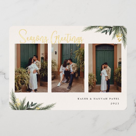 KerstGreenery Berry Lijst Foto Collage Folie Feestdagenkaart (Voorkant)