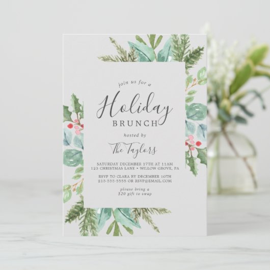 KerstGreenery Holiday Brunch | Grijs Kaart (Staand voorkant)