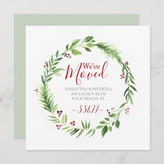 KerstGreenery Moving Announcement Feestdagenkaart (Voorkant / Achterkant)