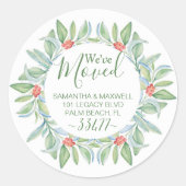 KerstGreenery Moving Announcement Ronde Sticker (Voorkant)