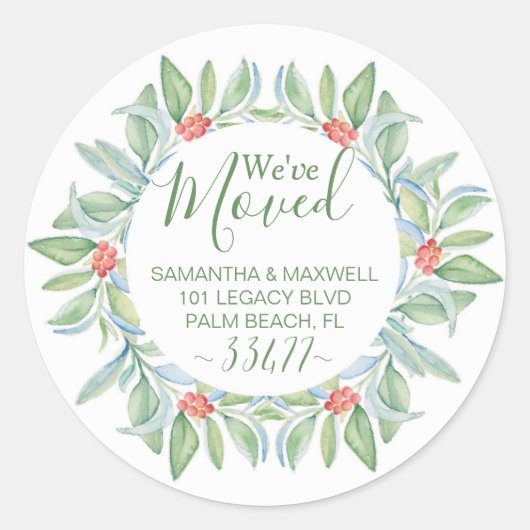 KerstGreenery Moving Announcement Ronde Sticker (Voorkant)