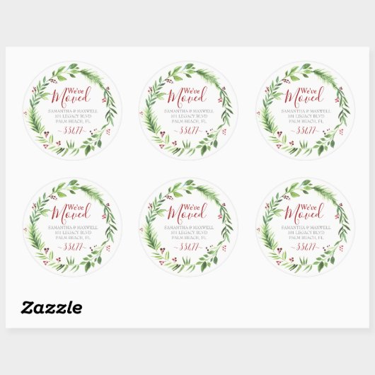KerstGreenery Moving Announcement Ronde Sticker (Vel)