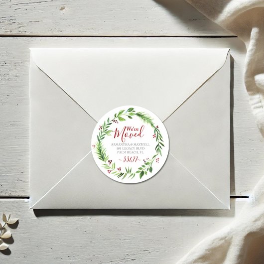 KerstGreenery Moving Announcement Ronde Sticker