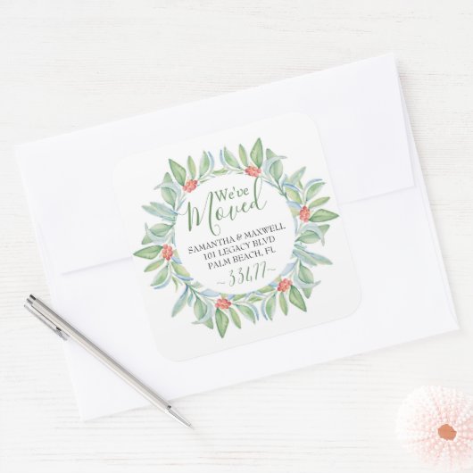 KerstGreenery Moving Announcement Vierkante Sticker (Envelop)