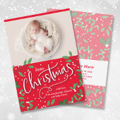 KerstGreenery Red Foto geboorteaankondigingen Feestdagenkaart