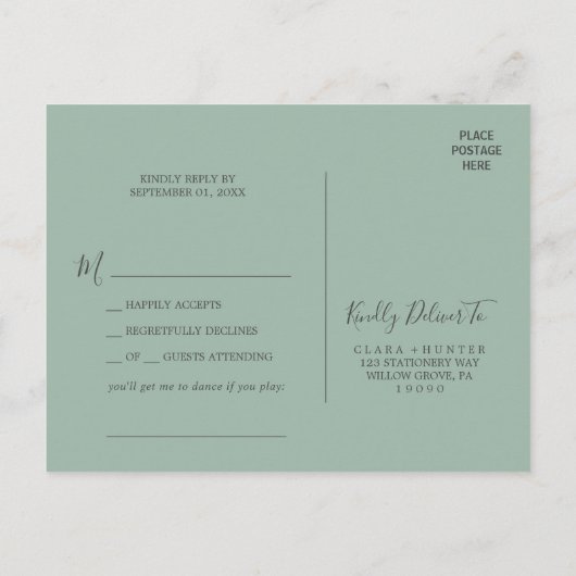 KerstGreenery Song Request RSVP Briefkaart (Achterkant)