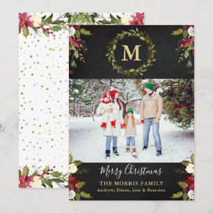 KerstGreenery Wreath Monogram Foto Feestdagenkaart