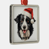KERSTGRENS COLLIE HOND MET SANTA HAT METALEN ORNAMENT (Rechts)