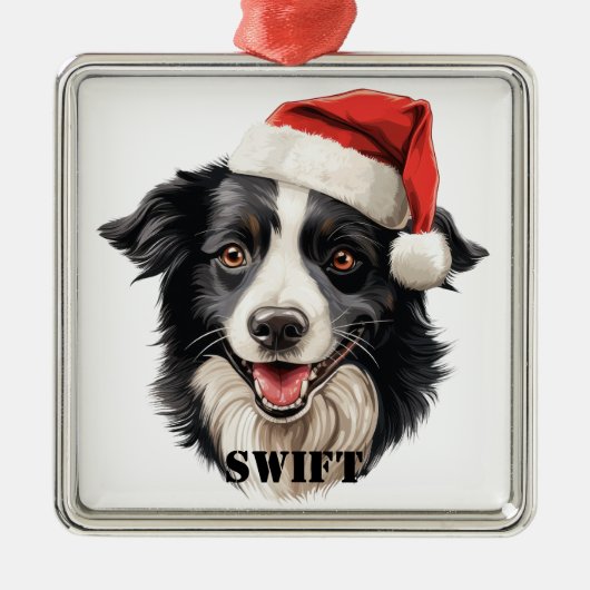 KERSTGRENS COLLIE HOND MET SANTA HAT METALEN ORNAMENT (Voorkant)