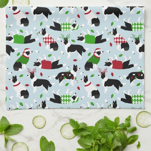 Kerstgrens Collie Kitchen Towel Theedoek (Gevouwen)