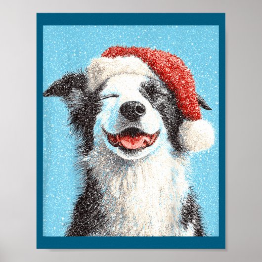 Kerstgrens Collie Lichtblauw Poster (Voorkant)
