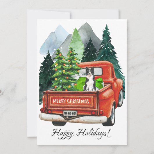 Kerstgrens Collie &  Vrachtwagen Waterverf Feestdagenkaart (Voorkant)