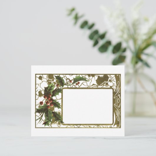  kerstgrens met Vintage Holly Briefkaart (Staand voorkant)