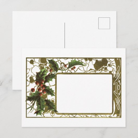  kerstgrens met Vintage Holly Briefkaart (Voorkant / Achterkant)