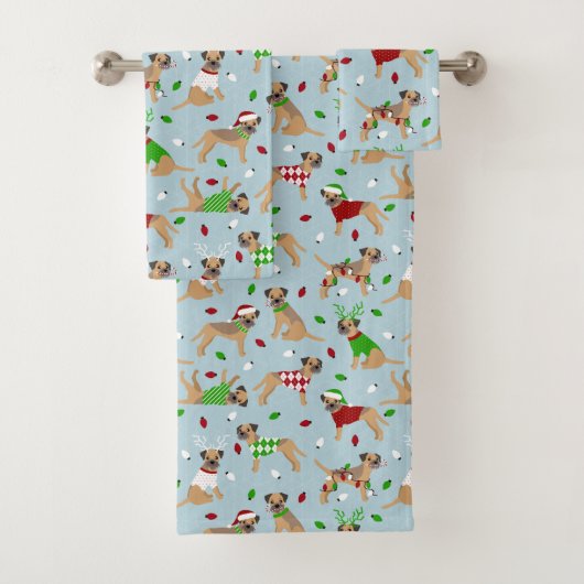 kerstgrens Terrier Bath Towel Set Bad Handdoek (Insitu)