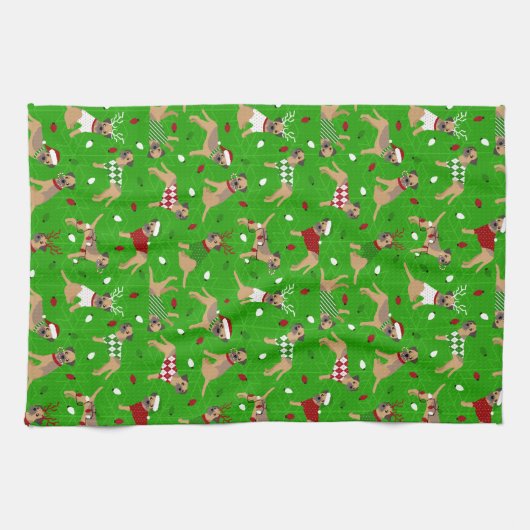 Kerstgrens Terrier Kitchen Towel Theedoek (Horizontaal)
