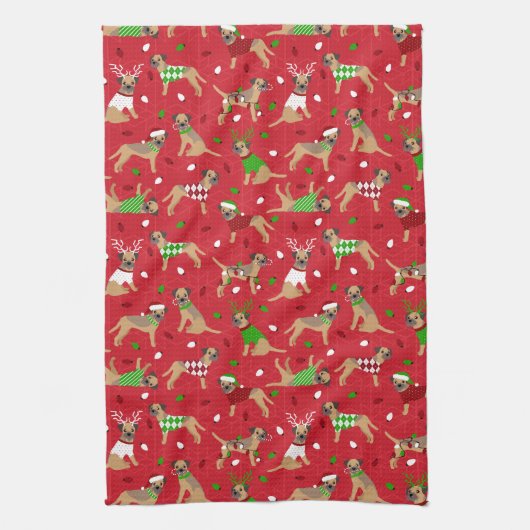 Kerstgrens Terrier Theedoek (Verticaal)