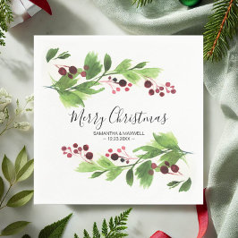 Kerstgrijns papier van rode bessen Napkin Servet