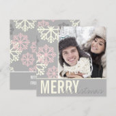 Kerstgrijs en roze winterfeestdag fotokaart feestdagenkaart (Voorkant / Achterkant)