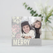 Kerstgrijs en roze winterfeestdag fotokaart feestdagenkaart (Staand voorkant)