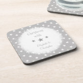 Kerstgrijs en wit met sterren en namen bier onderzetter (Linkerzijde)