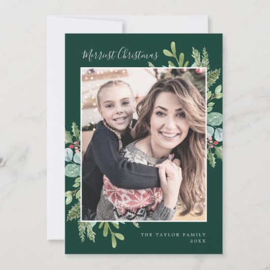 Kerstgrijs groene kerstfoto feestdagenkaart (Voorkant)