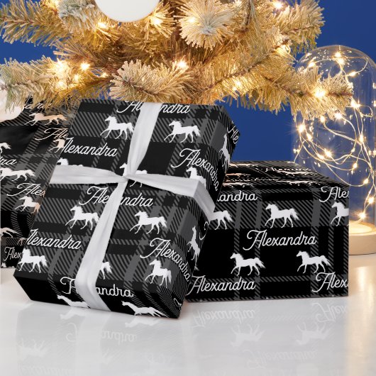 kerstgrijs paardenpaardje gepersonaliseerd cadeaupapier (Feestdagen)
