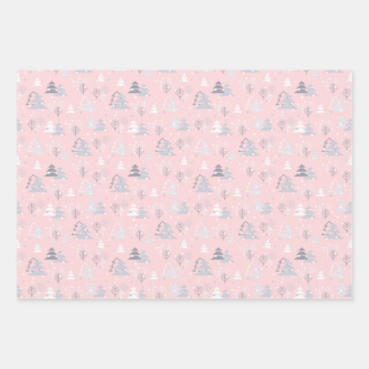 Kerstgrijs wit roze zilverkleurig elegant inpakpapier vel (Voorkant)
