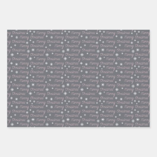 Kerstgrijs wit roze zilverkleurig elegant inpakpapier vel (Voorkant 3)