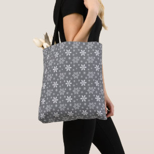 KERSTGRIJS WITTE WINTERVAKANTIE SNEEUWVLOKKEN TOTE BAG