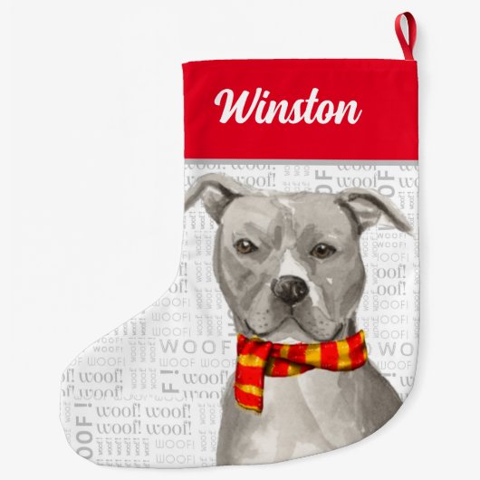 kerstgrijze put met de naam van Dog Grote Kerstsok (Achterkant)