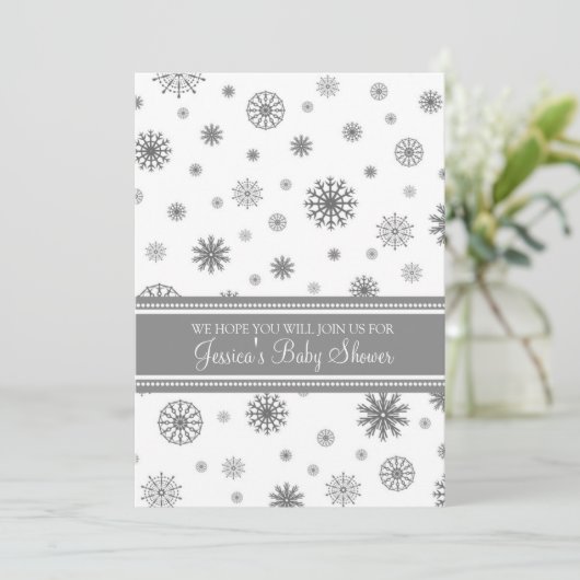 kerstgrijze Snowflake Aangepast Baby shower Kaart (Staand voorkant)
